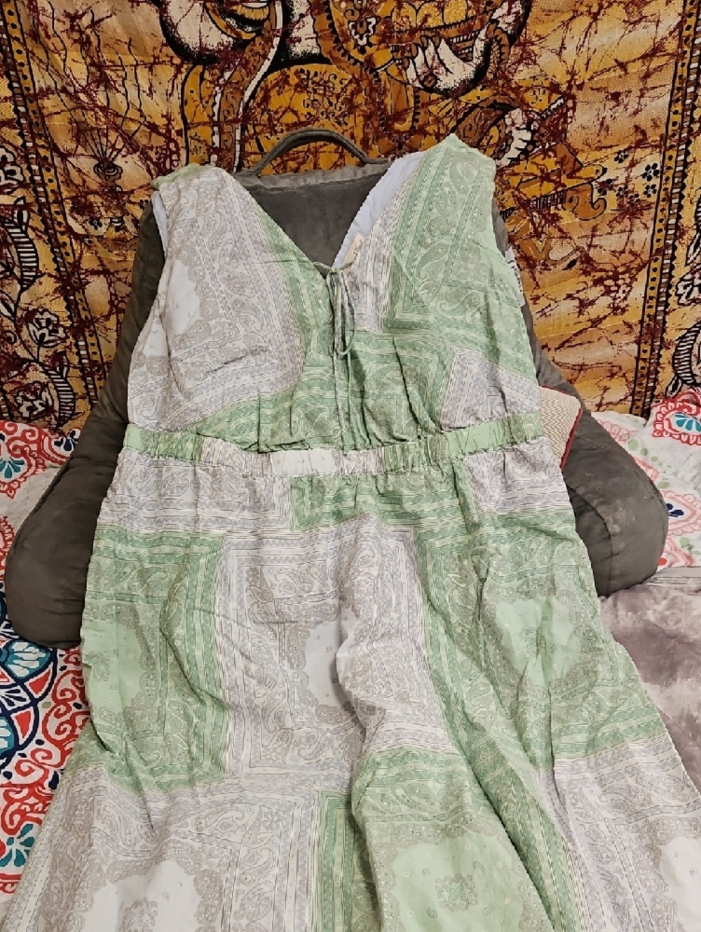 Universal Thread Mint Green Paisley-Print Tie-Neck Dress - Picture 2 of 3